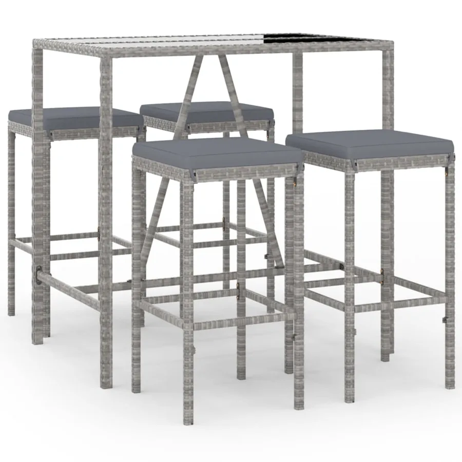 Ensemble de bar de jardin 5 pcs avec coussins gris poly rotin - 2