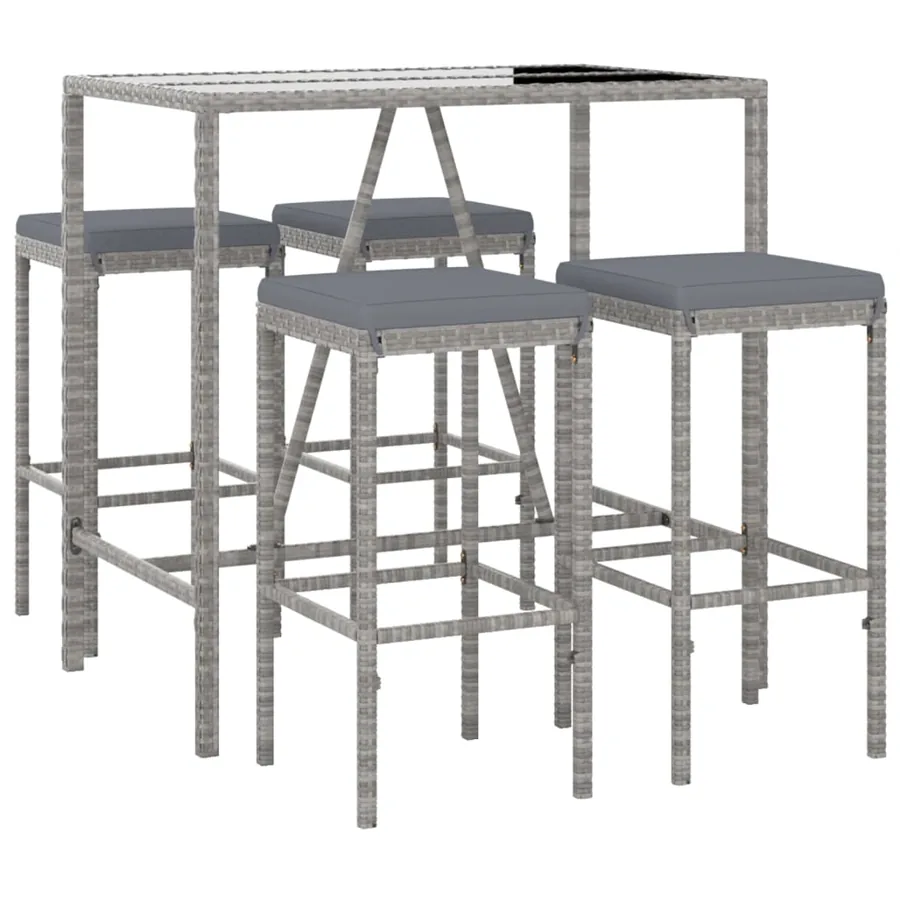 Ensemble de bar de jardin 5 pcs avec coussins gris poly rotin - 3