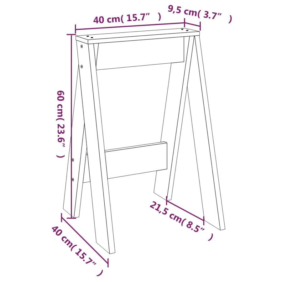 Tabourets lot de 2 blanc 40x40x60 cm bois massif de pin - 9