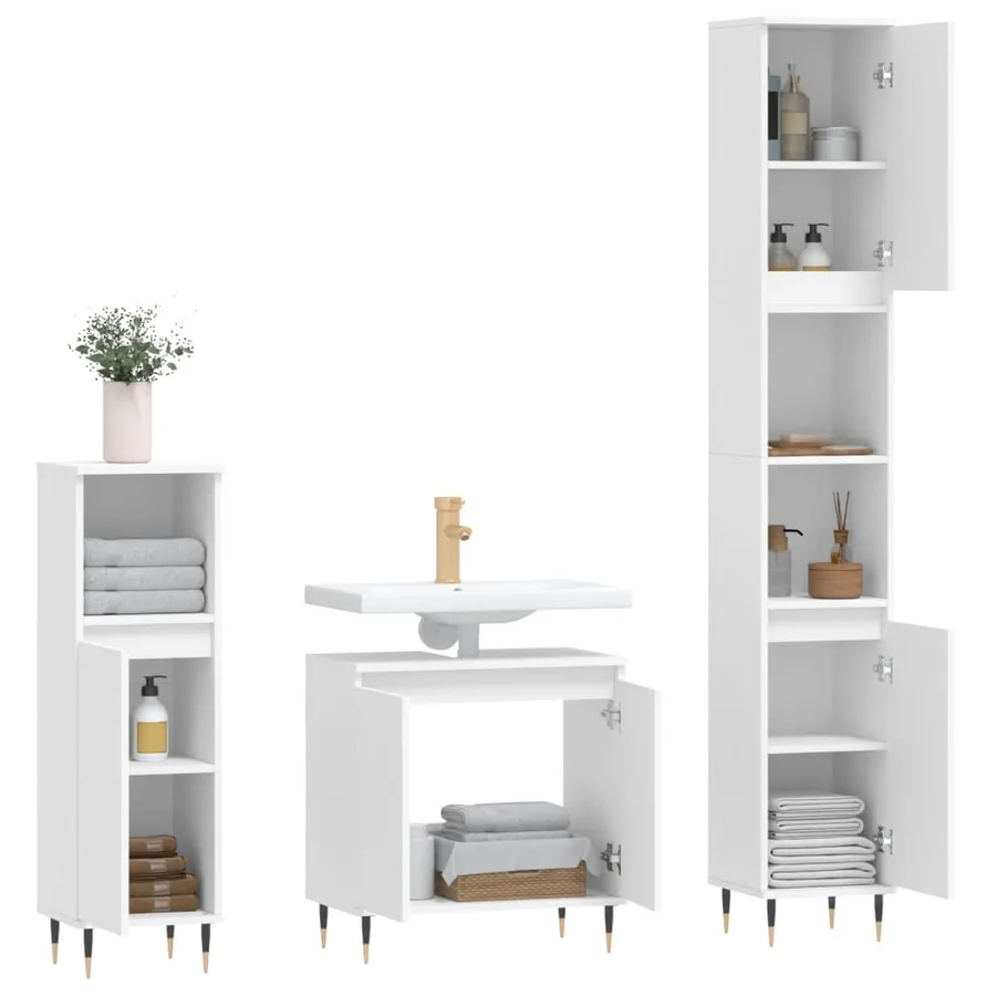 Ensemble d'armoires salle de bain 3 pcs blanc bois d'ingénierie - 4