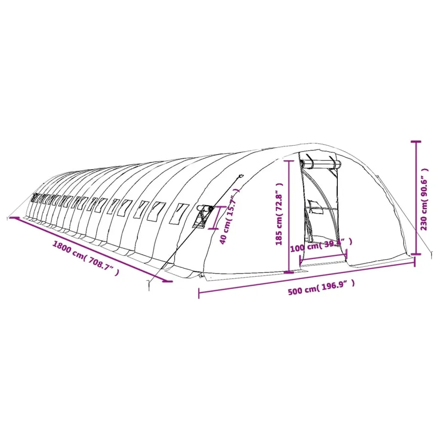 Serre avec cadre en acier vert 90 m² 18x5x2,3 m - 12