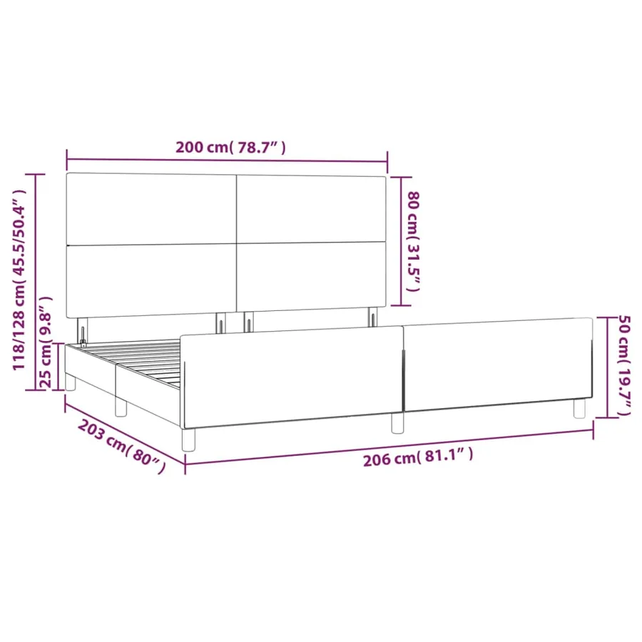 Cadre de lit sans matelas gris clair 200x200 cm velours - 14