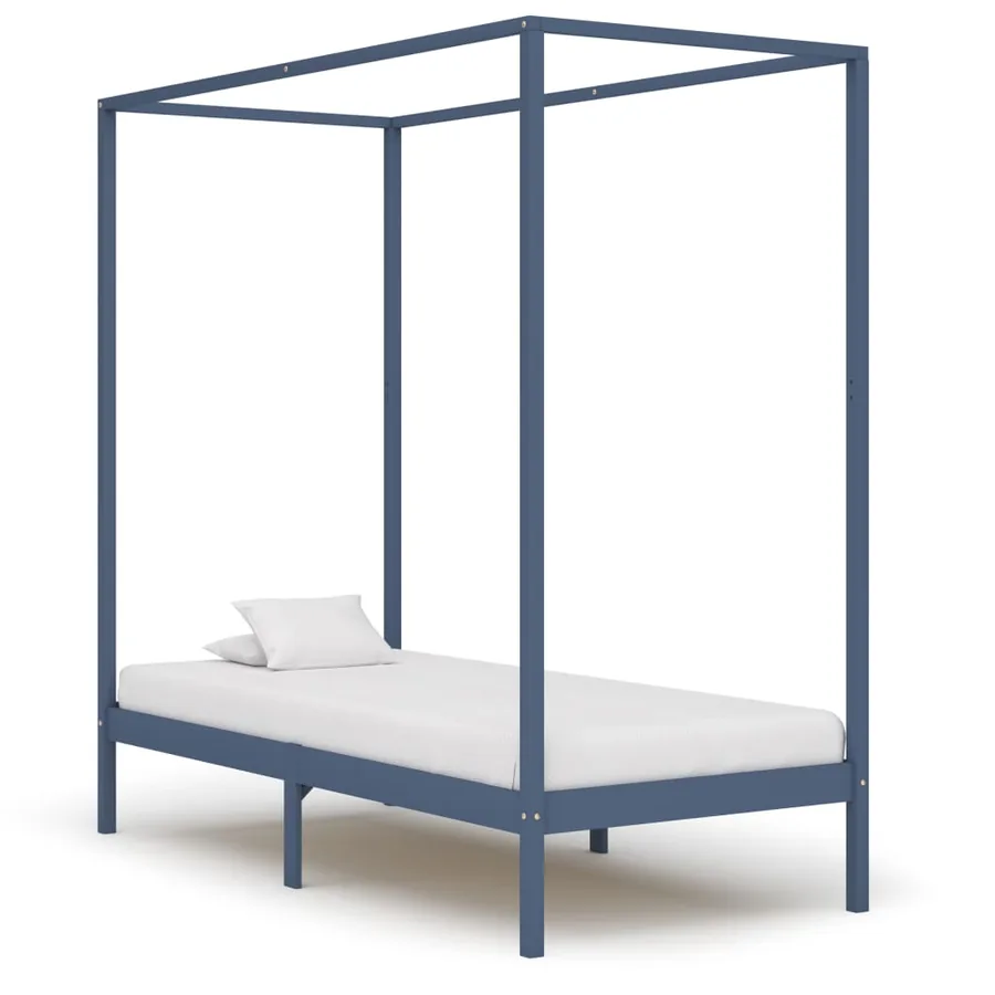 Cadre de lit à baldaquin sans matelas gris bois massif 90x200cm