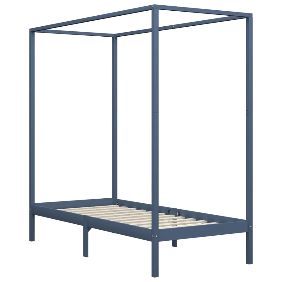 Cadre de lit à baldaquin sans matelas gris bois massif 90x200cm - 2