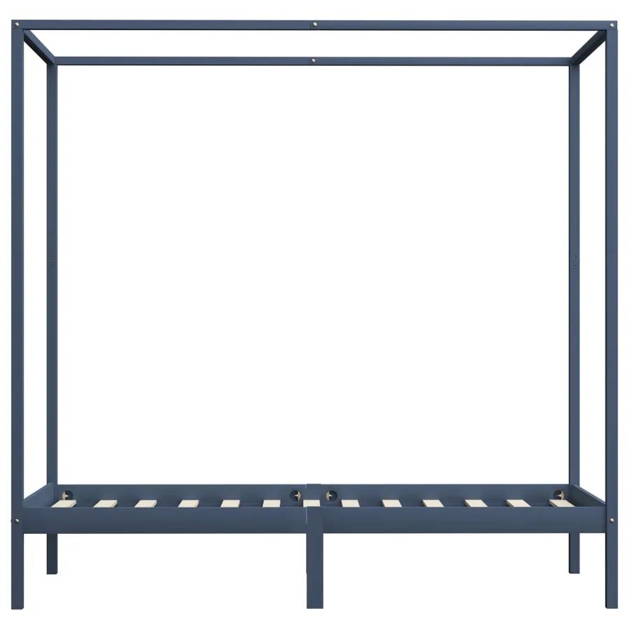 Cadre de lit à baldaquin sans matelas gris bois massif 90x200cm - 4