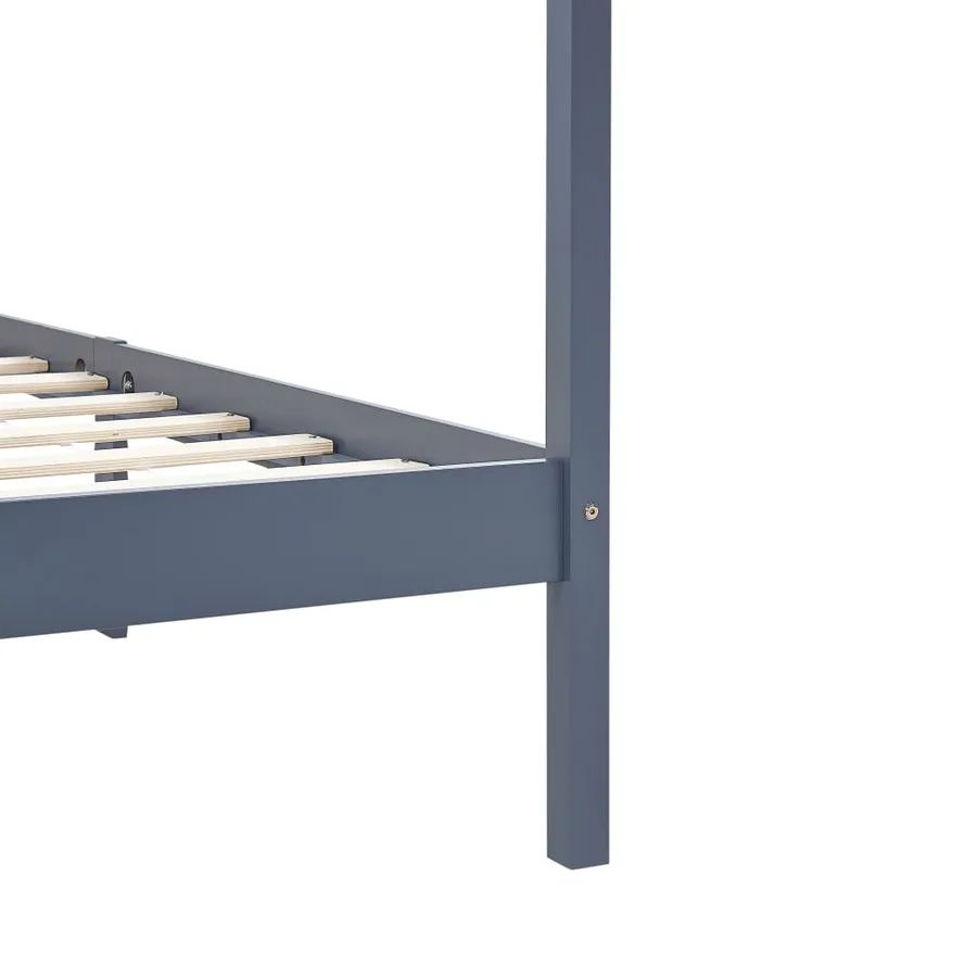 Cadre de lit à baldaquin sans matelas gris bois massif 90x200cm - 6