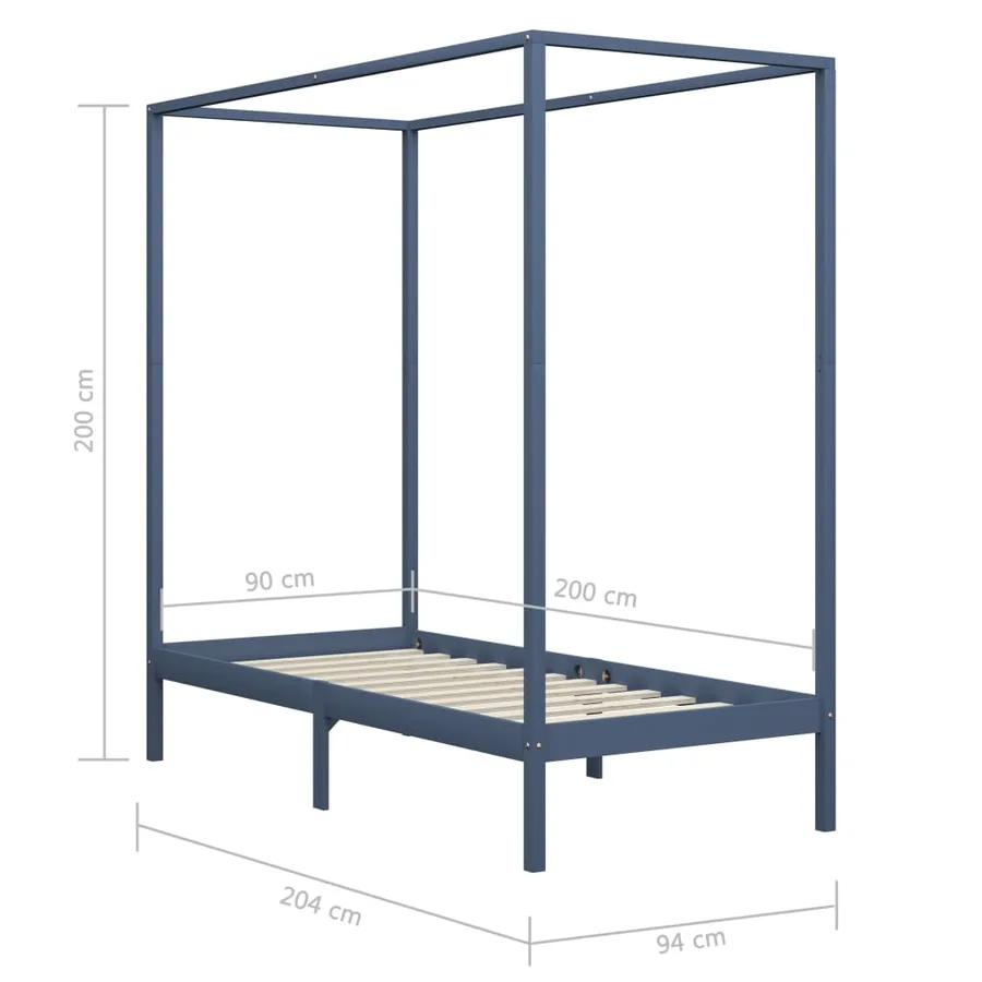 Cadre de lit à baldaquin sans matelas gris bois massif 90x200cm - 7
