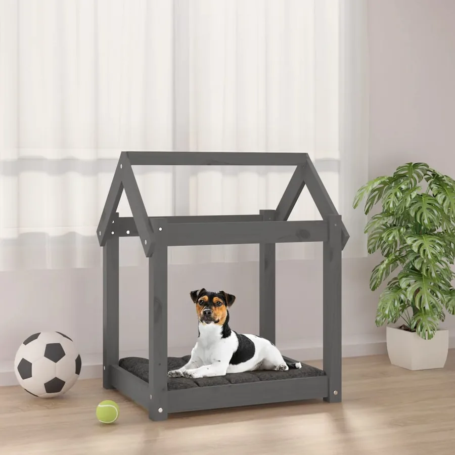 Lit pour chien Gris 61x50x70 cm Bois de pin solide