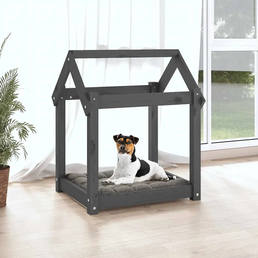 Lit pour chien Gris 61x50x70 cm Bois de pin solide - 3
