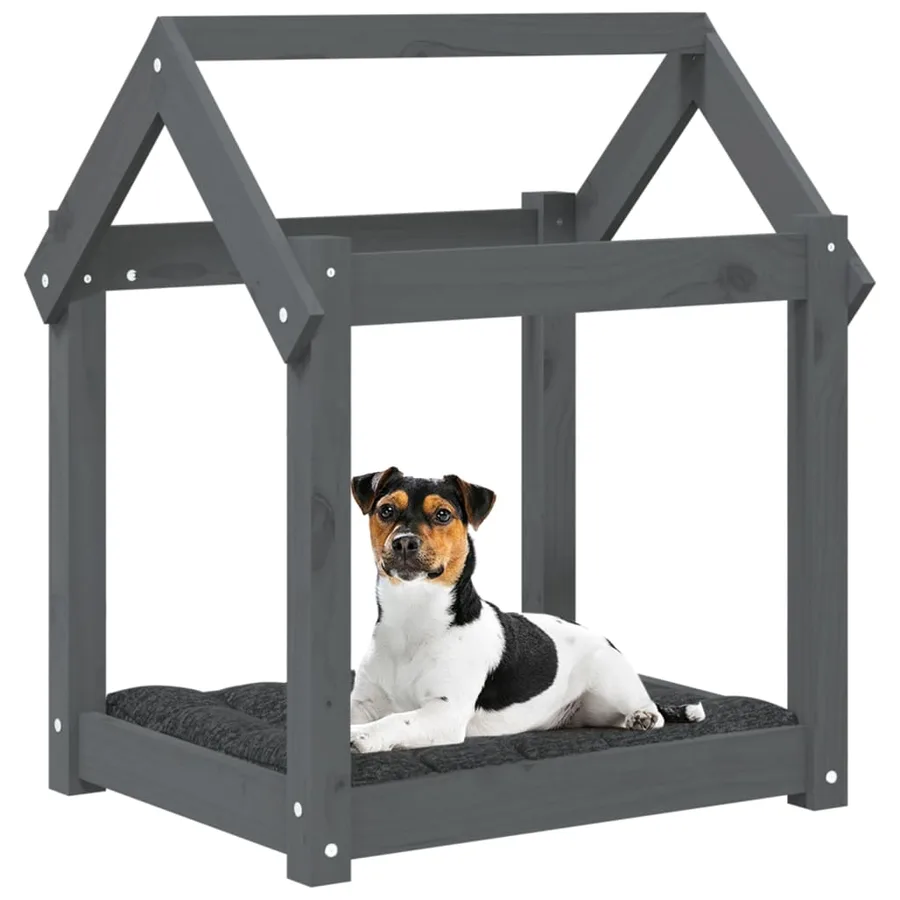 Lit pour chien Gris 61x50x70 cm Bois de pin solide - 4