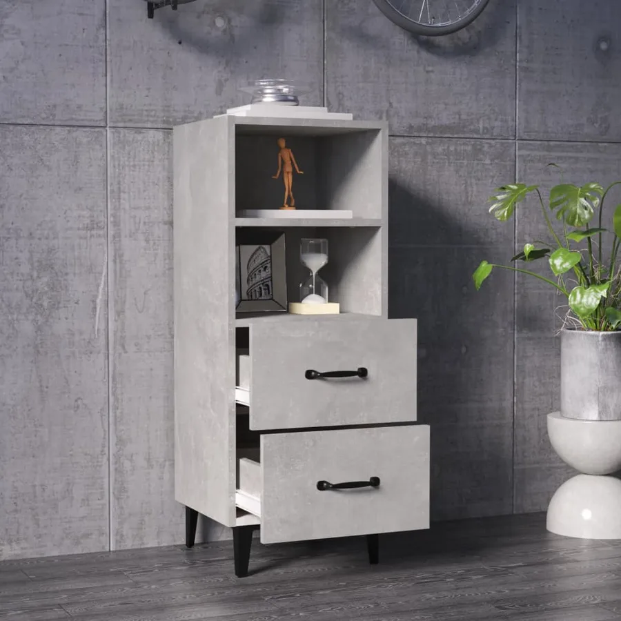 Buffet Gris béton 34,5x34x90 cm Bois d'ingénierie - 3