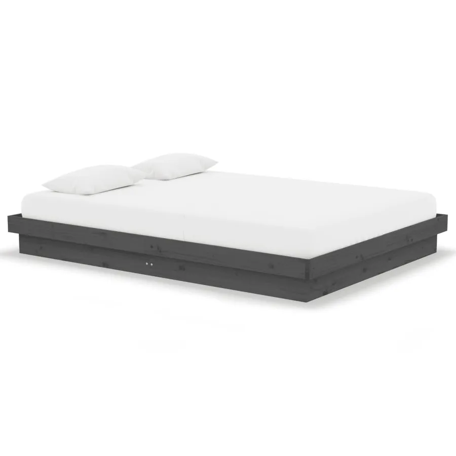 Cadre de lit sans matelas gris bois massif - 2