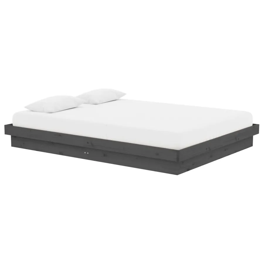Cadre de lit sans matelas gris bois massif - 3