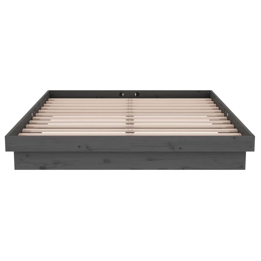 Cadre de lit sans matelas gris bois massif - 5