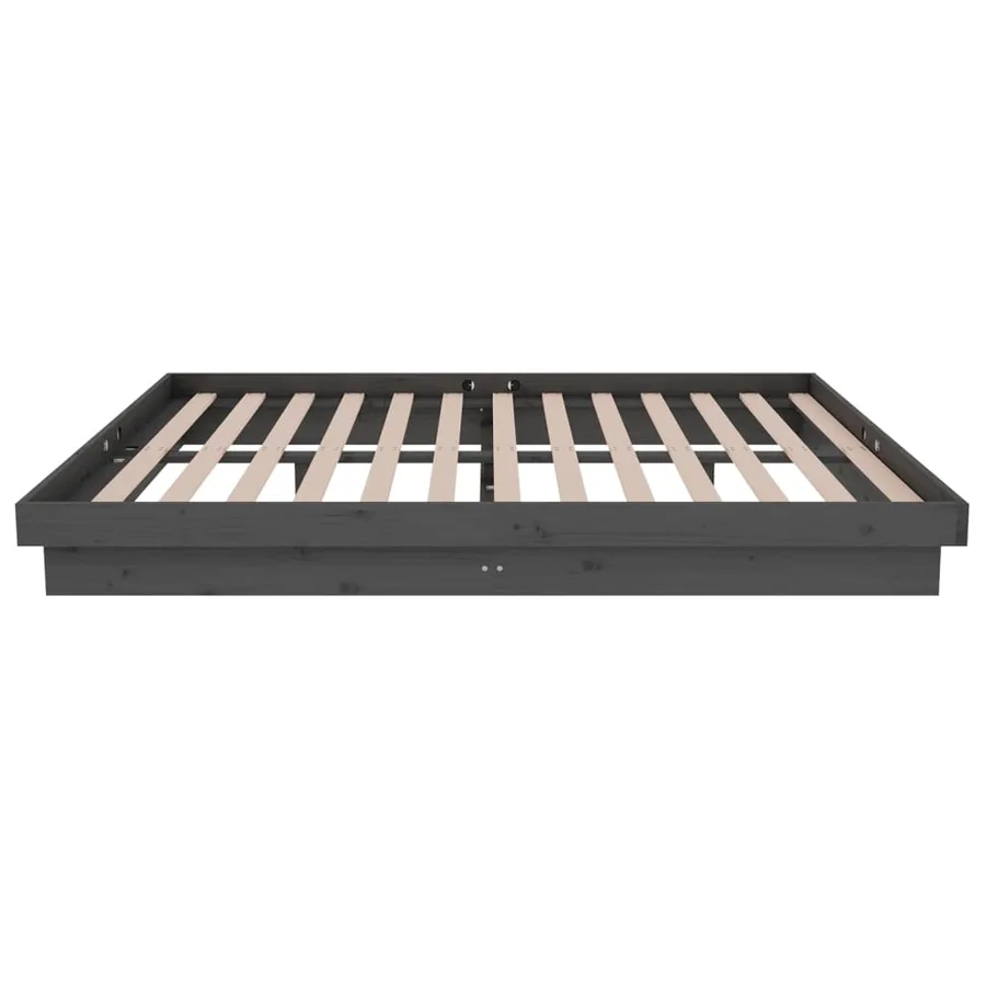 Cadre de lit sans matelas gris bois massif - 6