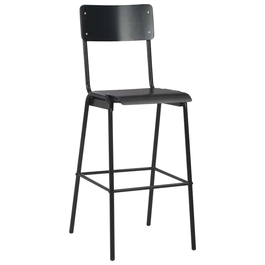 Chaises de bar lot de 2 noir contreplaqué solide et acier - 3