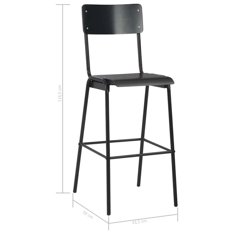 Chaises de bar lot de 2 noir contreplaqué solide et acier - 8