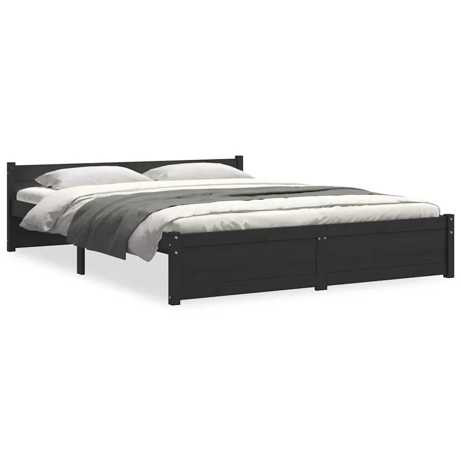 Cadre de lit sans matelas noir bois massif 150x200 cm - 2