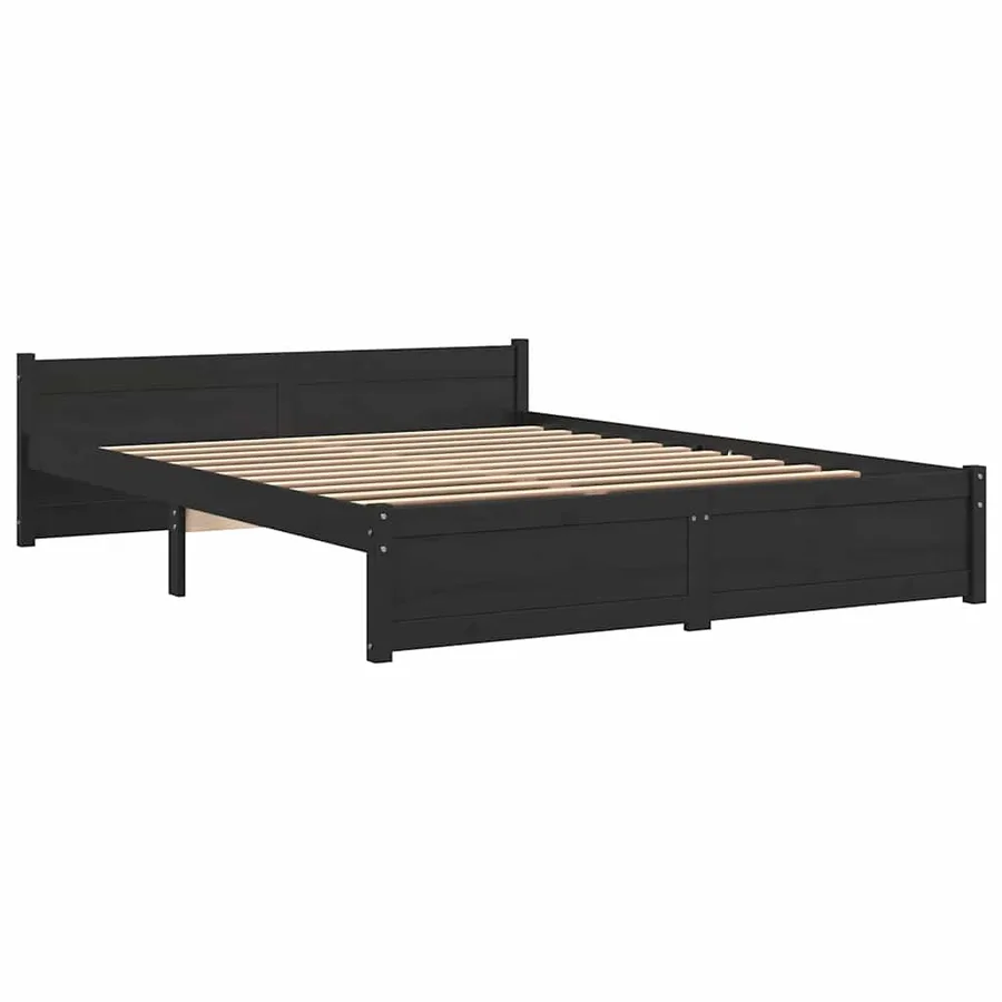 Cadre de lit sans matelas noir bois massif 150x200 cm - 3