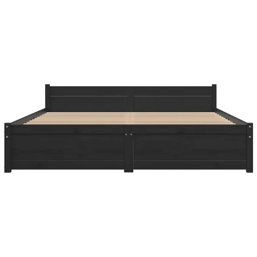 Cadre de lit sans matelas noir bois massif 150x200 cm - 4