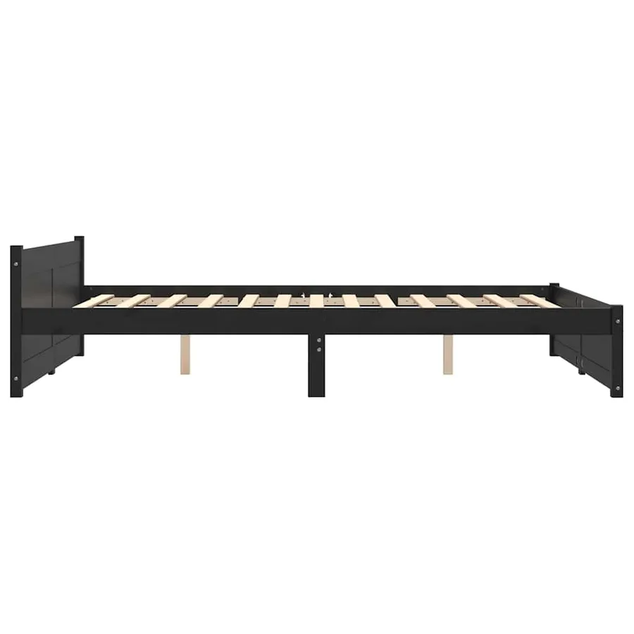 Cadre de lit sans matelas noir bois massif 150x200 cm - 5