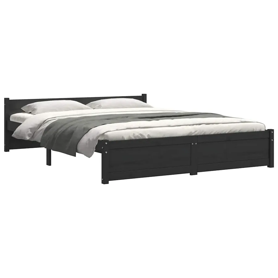 Cadre de lit sans matelas noir bois massif 150x200 cm - 7