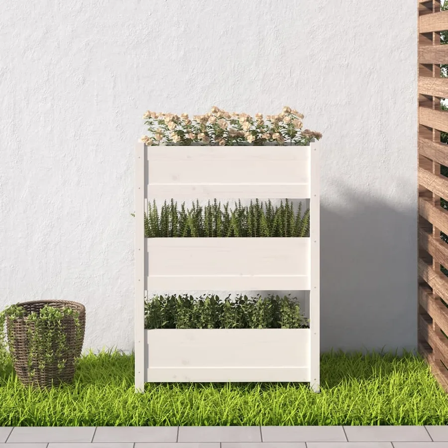 Jardinière Blanc 77x25x104,5 cm Bois massif de pin - 3