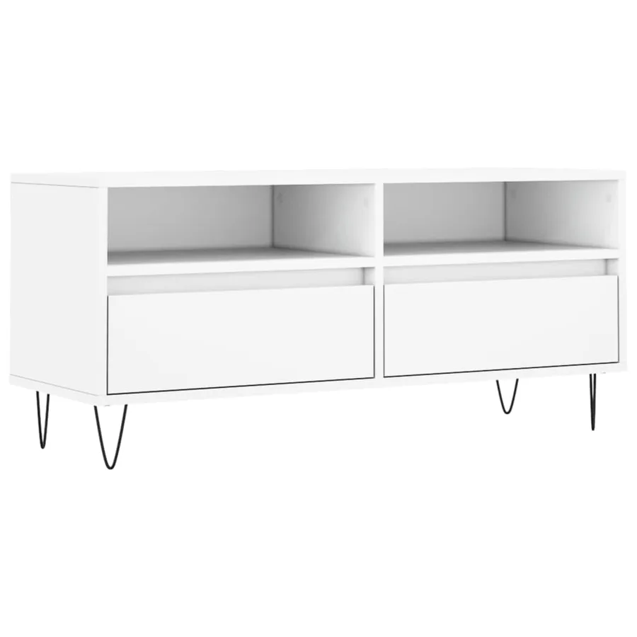 Meuble TV blanc 100x34,5x44,5 cm bois d'ingénierie - 2