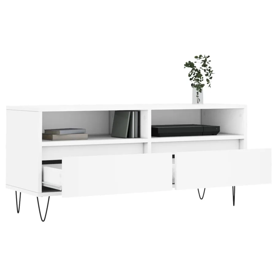 Meuble TV blanc 100x34,5x44,5 cm bois d'ingénierie - 4