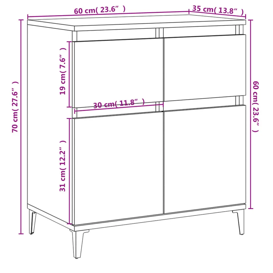 Buffet Sonoma gris 60x35x70 cm Bois d'ingénierie - 10