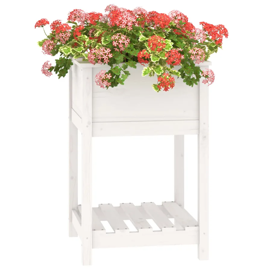 Jardinière avec étagère Blanc 54x54x81 cm Bois massif de pin - 4