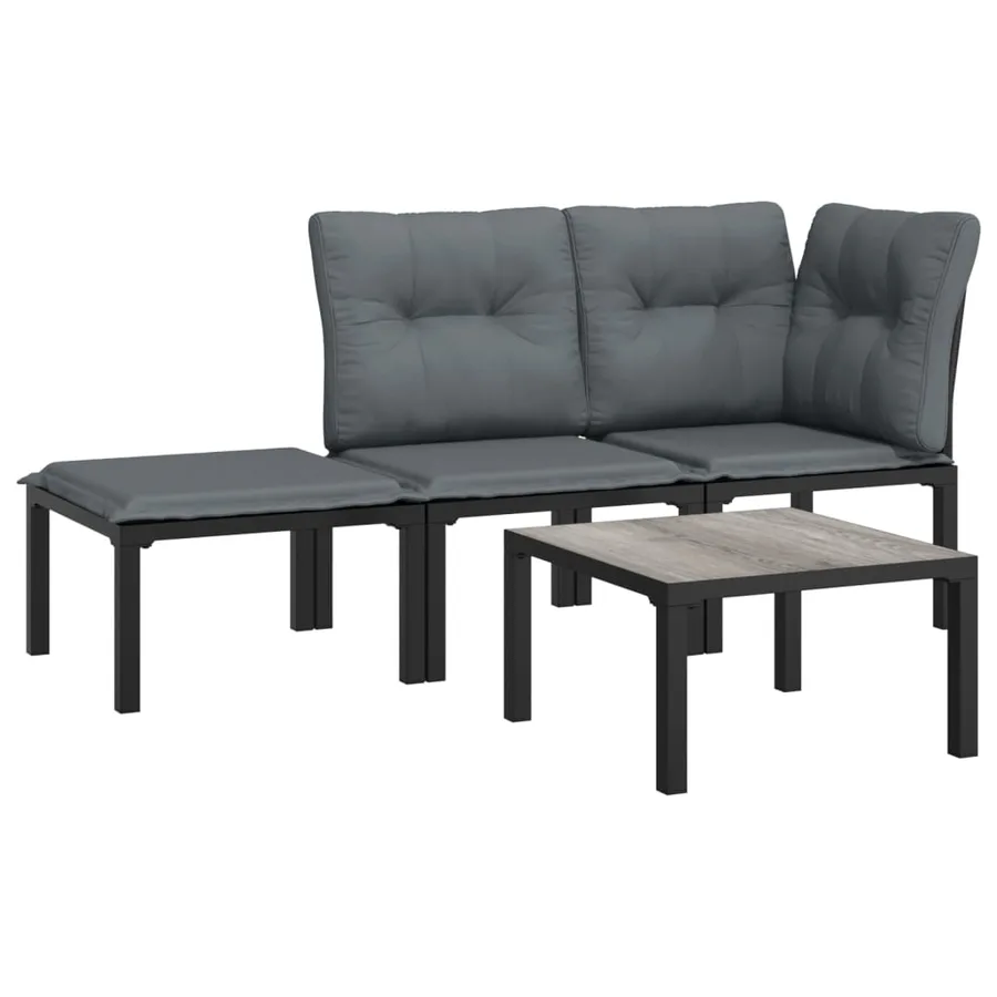 Salon de jardin 4 pcs noir et gris résine tressée - 2