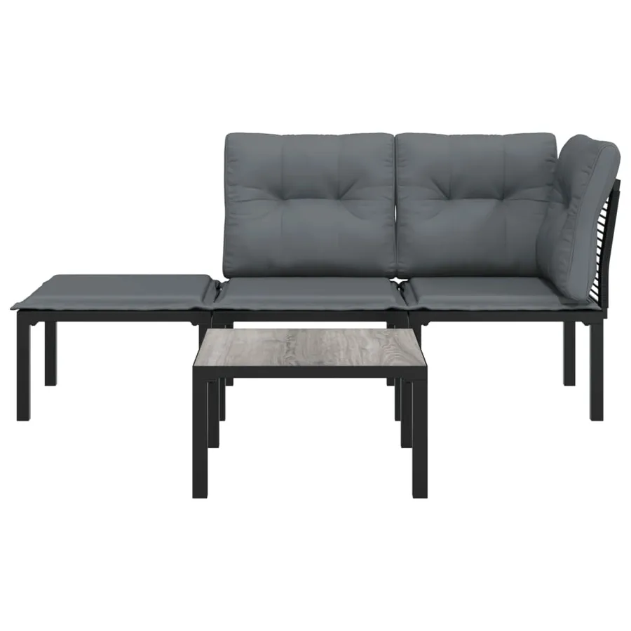 Salon de jardin 4 pcs noir et gris résine tressée - 3