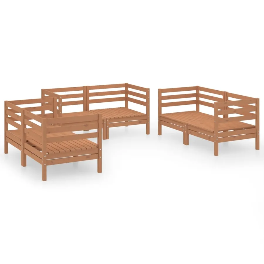 Salon de jardin 6 pcs Marron miel Bois de pin massif - 2