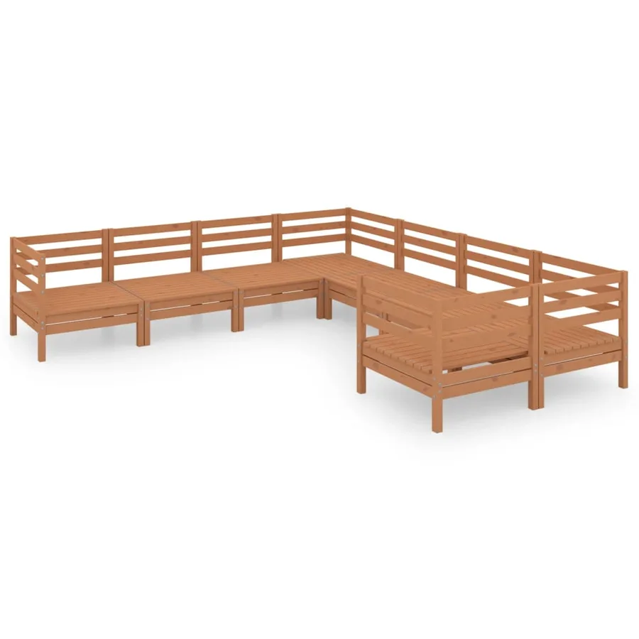 Salon de jardin 8 pcs Bois de pin massif Marron miel - 2