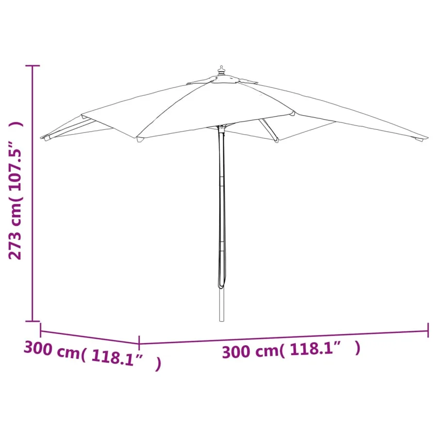 Parasol de jardin avec mât en bois bleu azuré 300x300x273 cm - 7