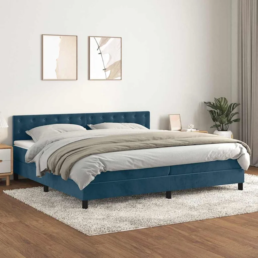 Sommier à lattes de lit et matelas Bleu foncé 200x200cm Velours