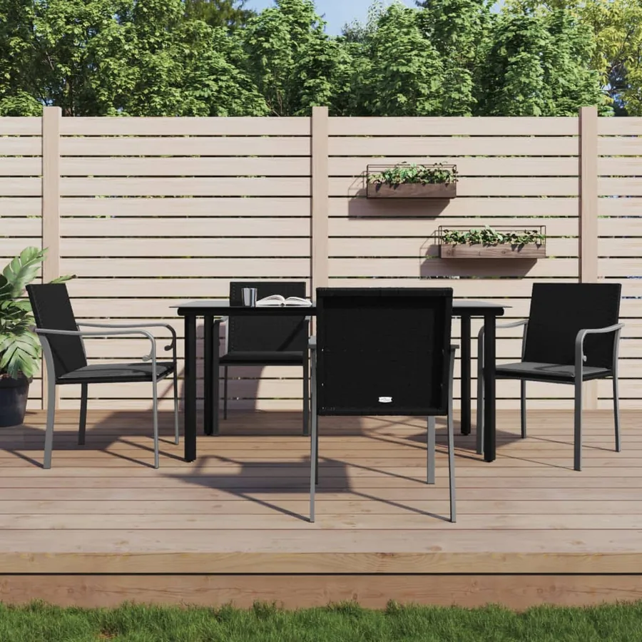 Ensemble à manger de jardin 5 pcs coussins résine tressée acier