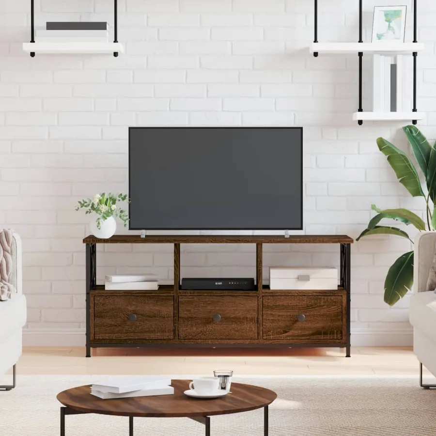 Meuble TV chêne marron 102x33x45 cm bois d'ingénierie et fer