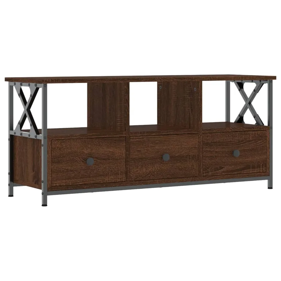 Meuble TV chêne marron 102x33x45 cm bois d'ingénierie et fer - 2