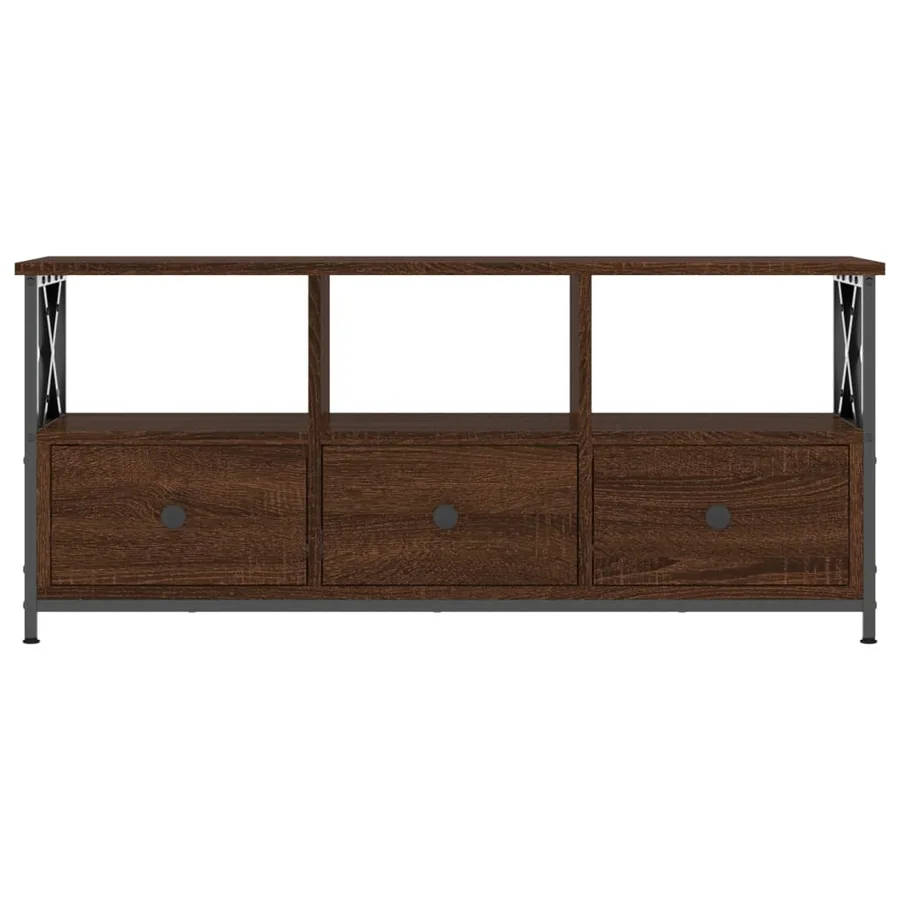 Meuble TV chêne marron 102x33x45 cm bois d'ingénierie et fer - 3