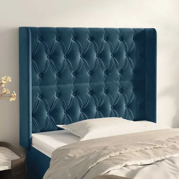 Tête de lit avec oreilles Bleu foncé 103x16x118/128 cm Velours