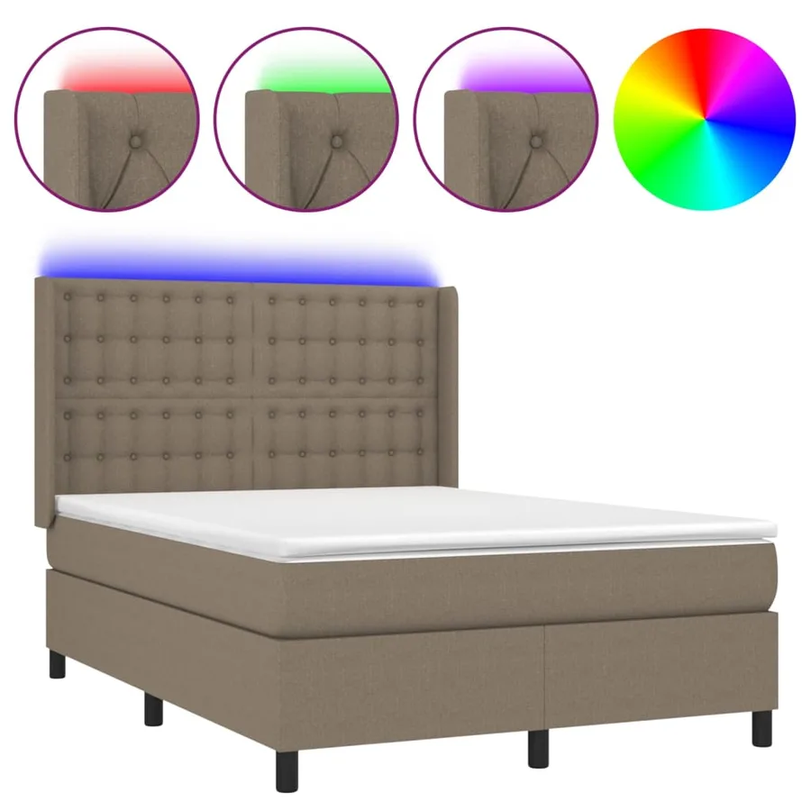 Sommier à lattes de lit matelas et LED Taupe 140x200 cm Tissu - 2