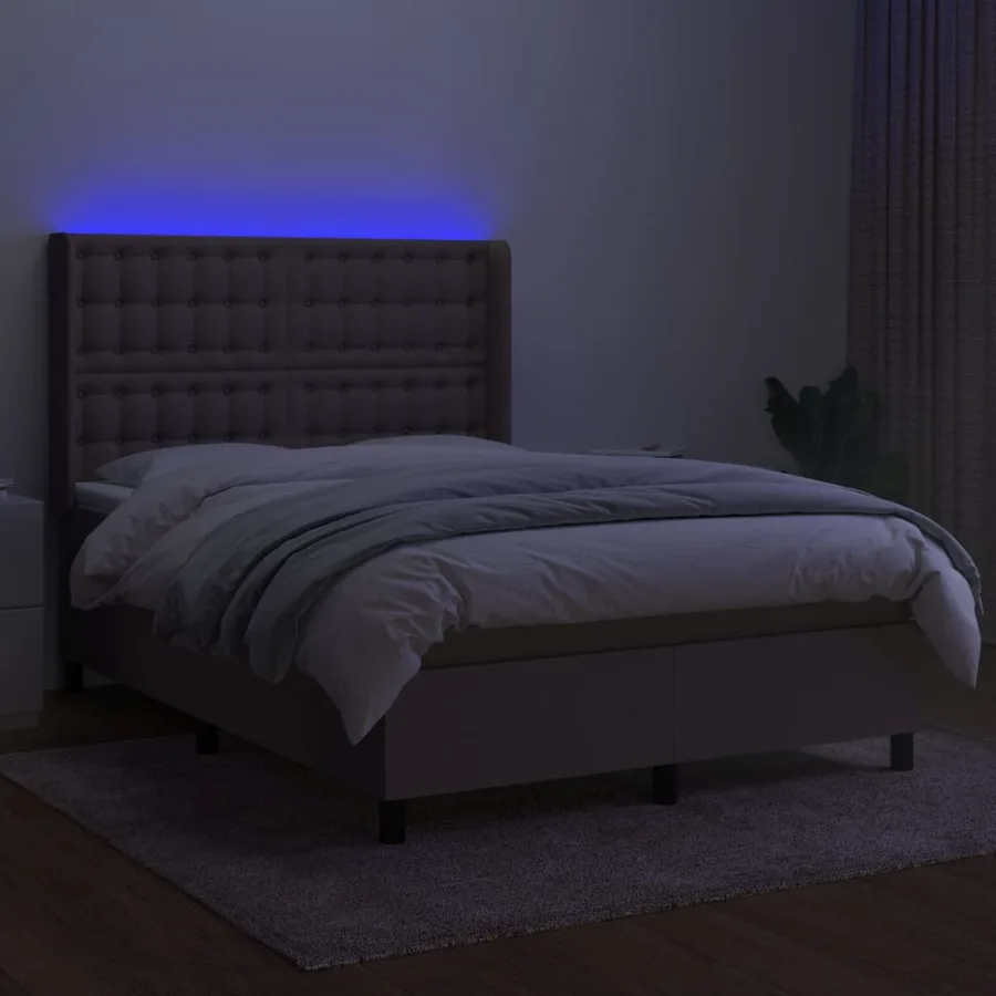 Sommier à lattes de lit matelas et LED Taupe 140x200 cm Tissu - 3