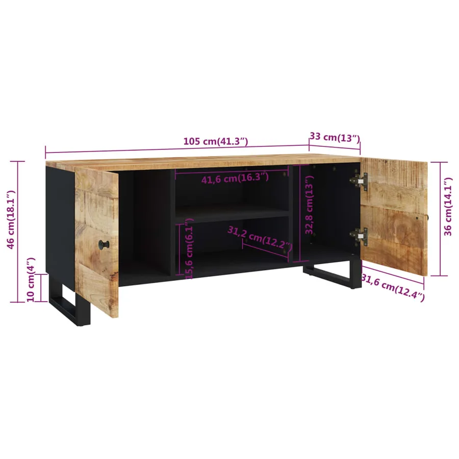 Meuble TV 105x33x46 cm Bois massif de manguier - 10