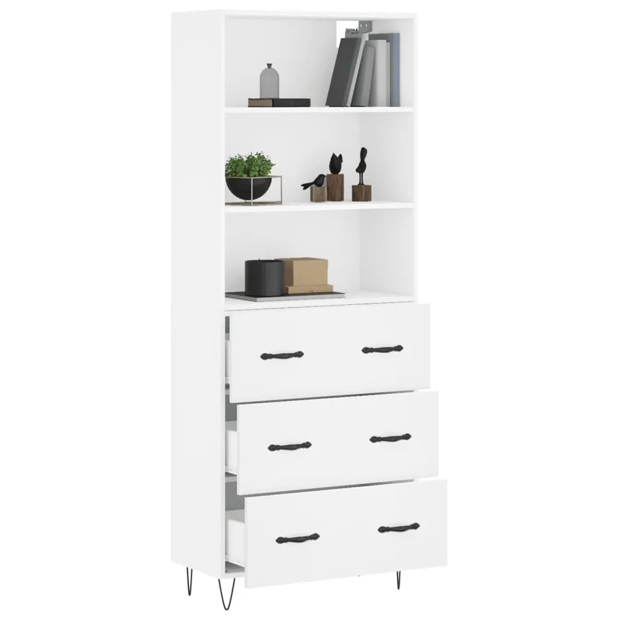 Buffet haut Blanc 69,5x34x180 cm Bois d'ingénierie - 3