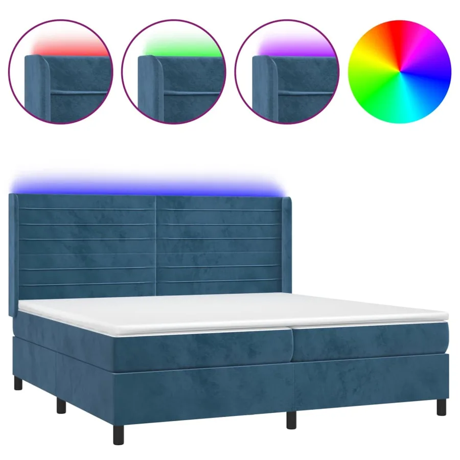 Sommier à lattes de lit matelas et LED Bleu foncé 200x200 cm - 2