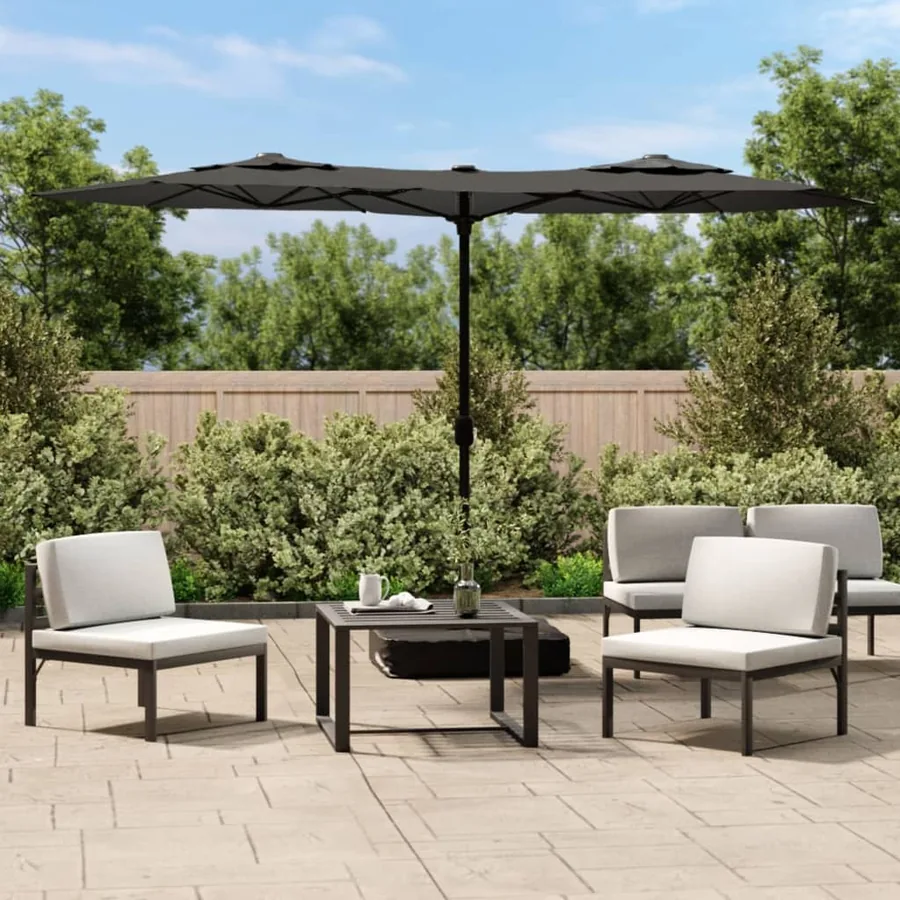 Parasol de jardin à double tête avec LED anthracite 316x145 cm
