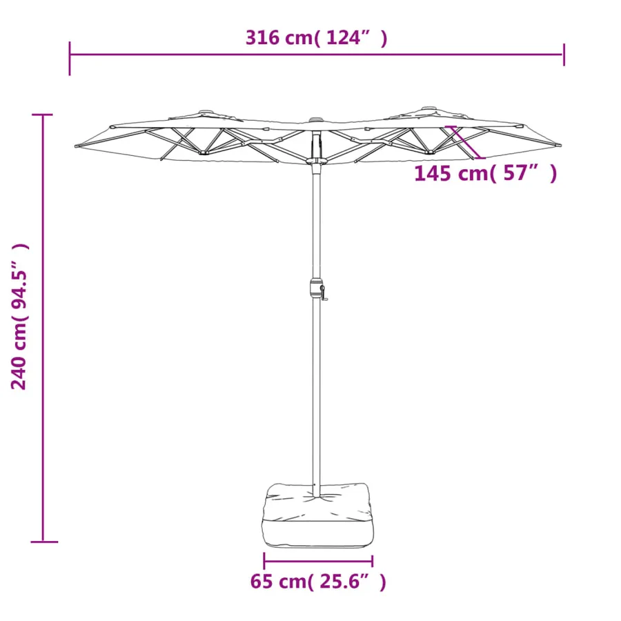 Parasol de jardin à double tête avec LED anthracite 316x145 cm - 10