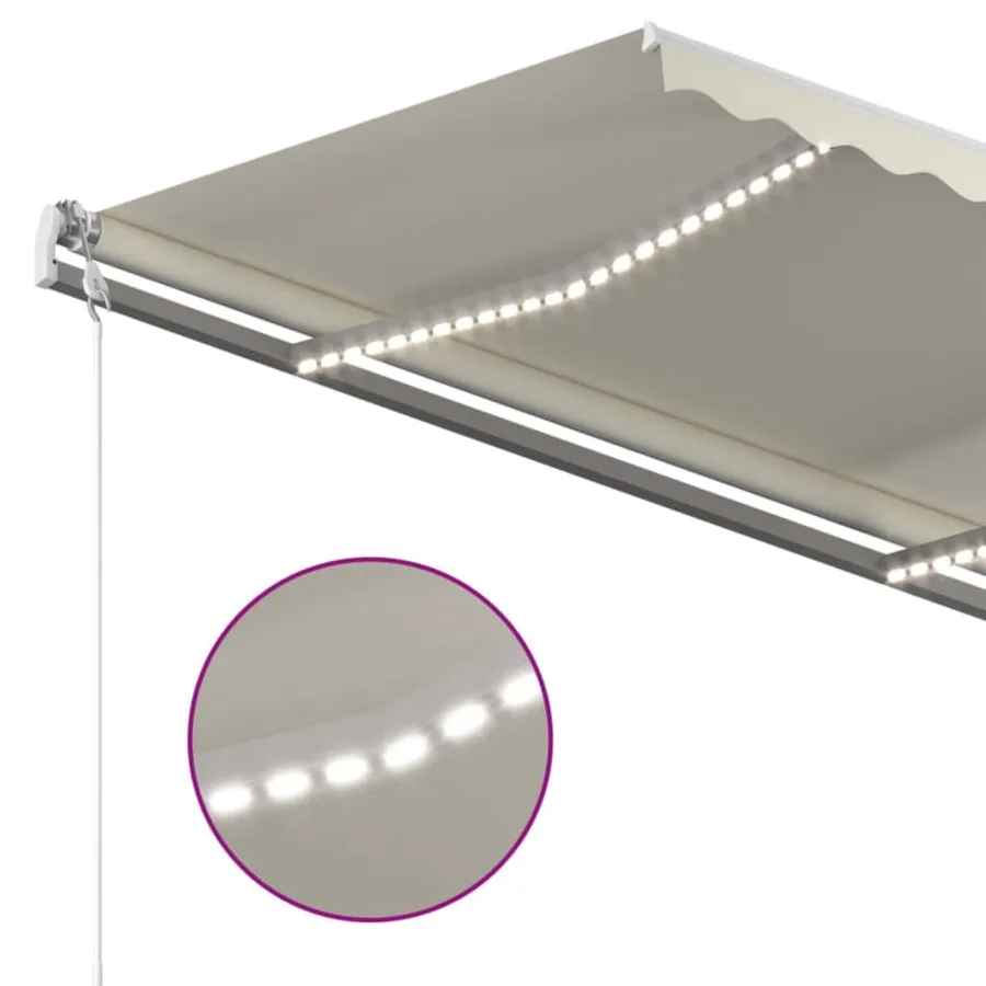 Auvent manuel rétractable avec LED 450x350 cm Crème - 5